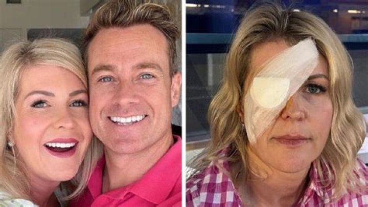 Grant Denyer’s wife Chezzi sports bandage following eye injury