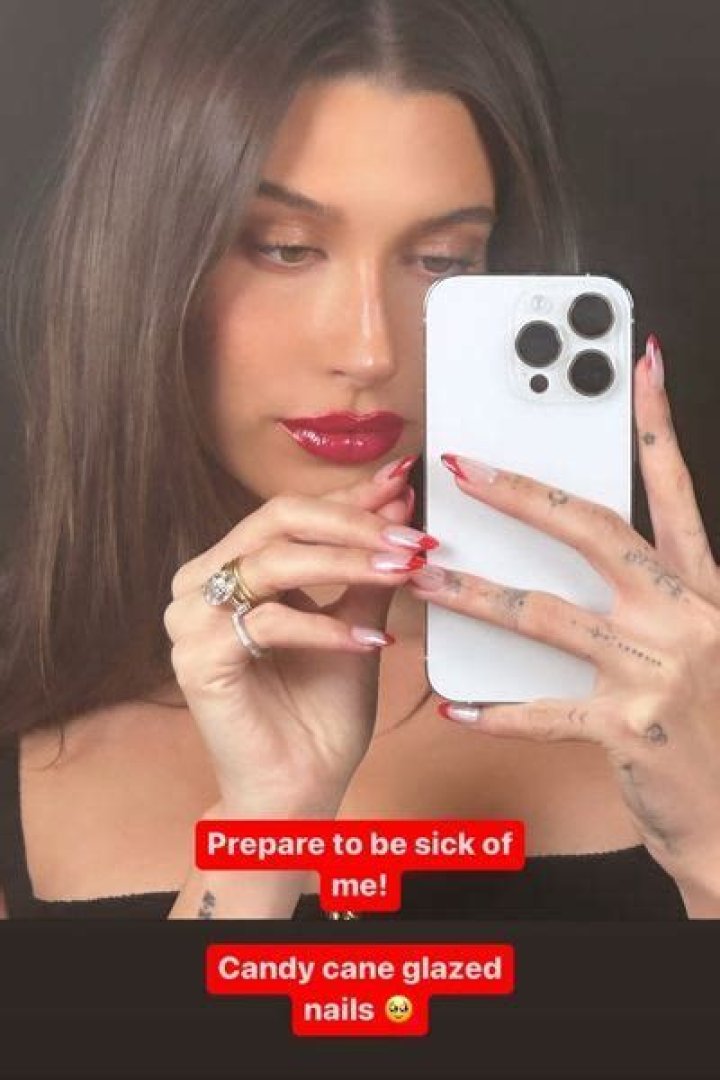 Hailey Bieber just gave her glazed manicure a Christmas makeover - see photos