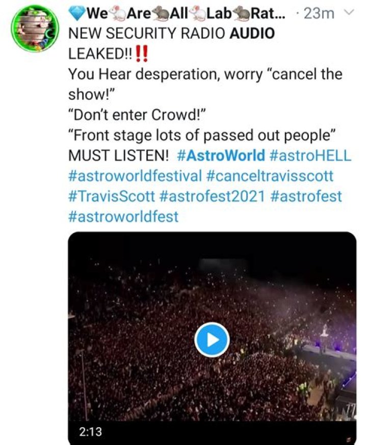 Haunting emergency audio from Astroworld Festival reveals people screaming that concert goers had been trampled and begging Travis to stop the show