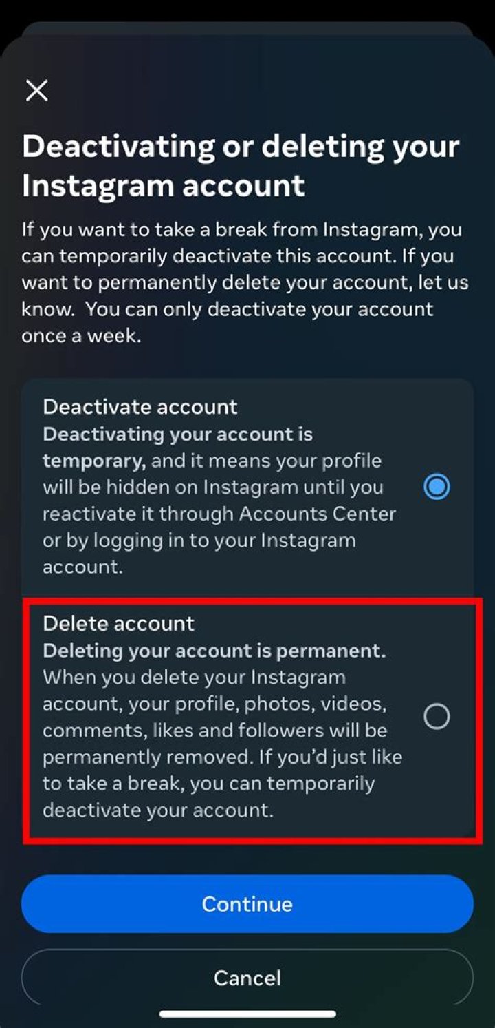 How can I delete my Instagram account permanently?