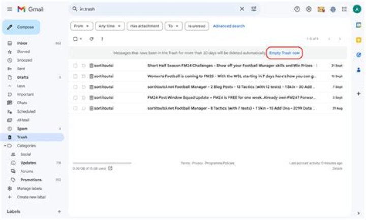 How do I delete large amounts of emails in Gmail?