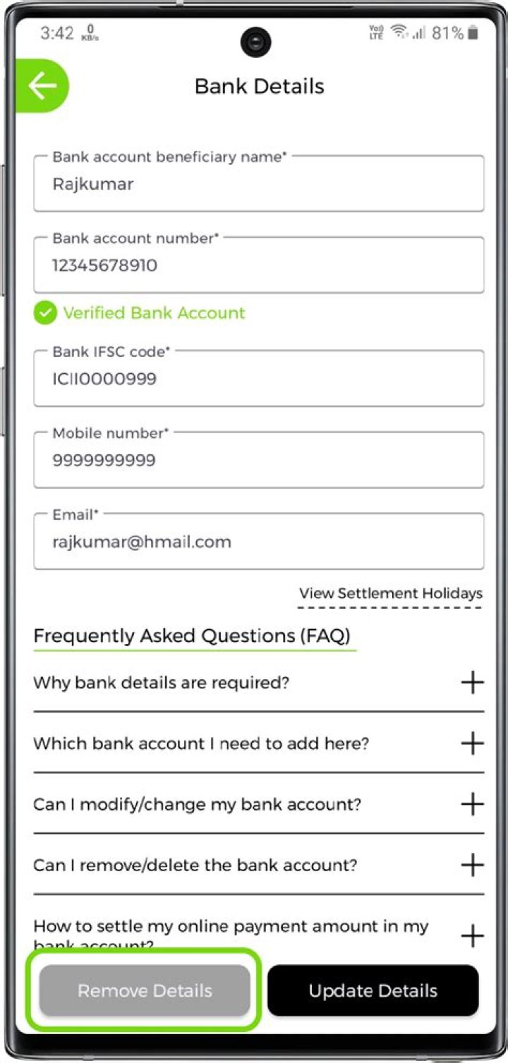 How do I remove my bank details from Paytm?