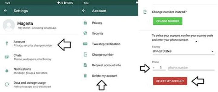 how to delete my whatsapp account from another phone?