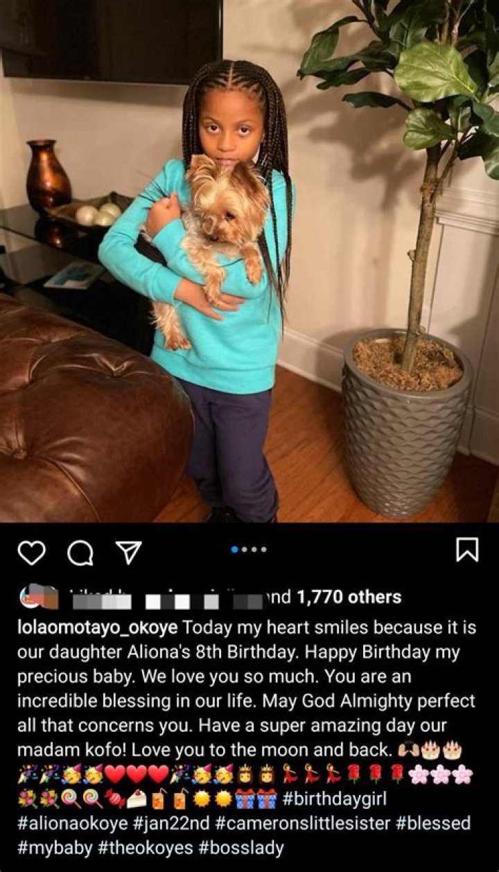 Lola Omotayo-Okoye celebrates her daughter, Aliona as she turns 8