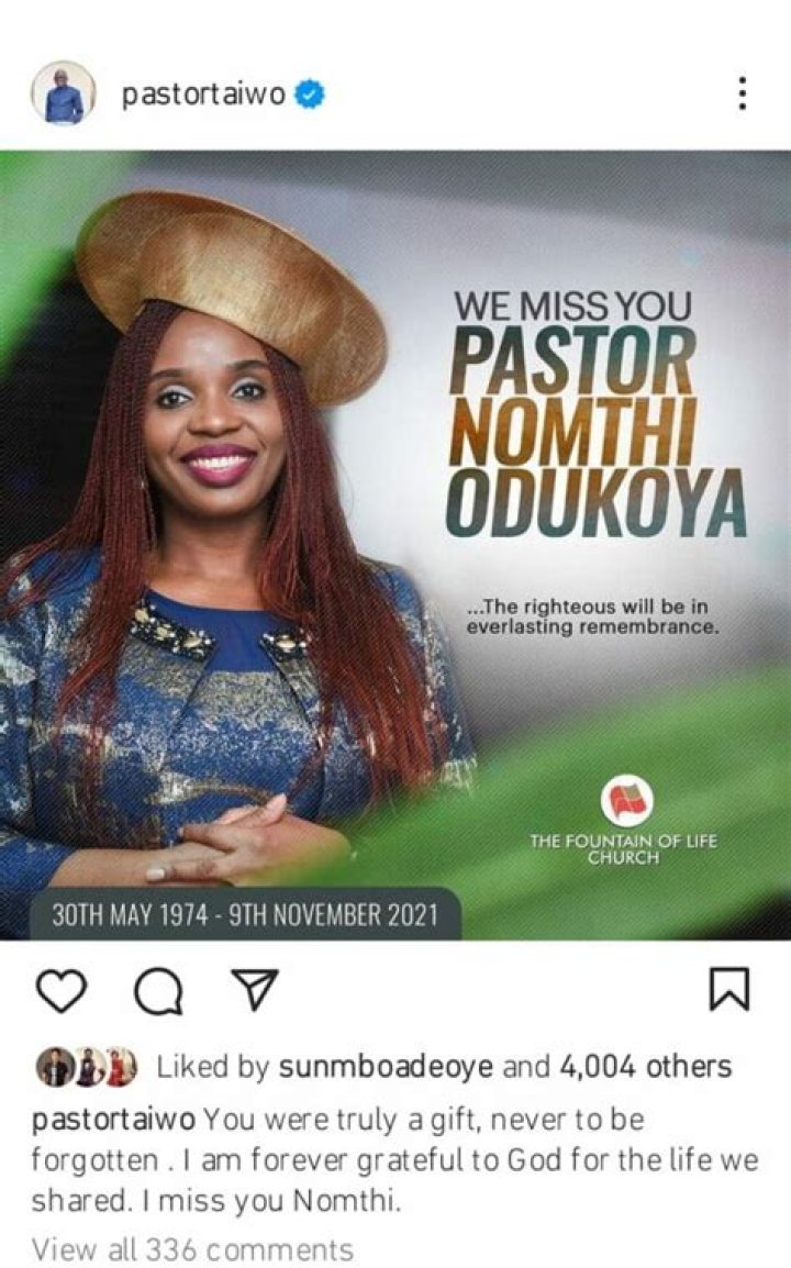 Pastor Taiwo Odukoya Honors Late Wife, Nomthi, on Her First Death Anniversary