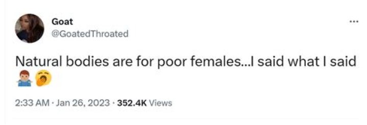 Twitter user sparks controversy by claiming natural bodies are for poor females